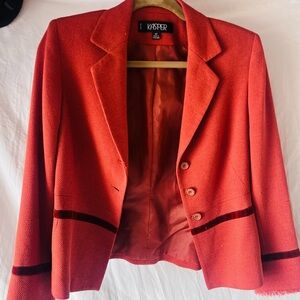 Kasper Women's Bright Red Textured Blazer with Velvet Trim